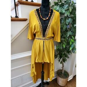 Life Is For Eternity Women's Yellow 100% Rayon V-Neck 3/4 Sleeve Sweater Size L